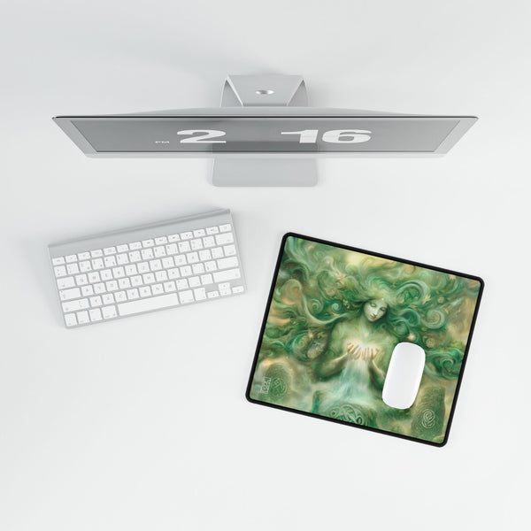 Green Celtic Goddess Art Tarot Mat - Desk Mat - Playmat