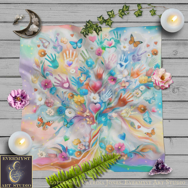 Hearts and Hands Diversity Square Altar Cloth Tarot Mat