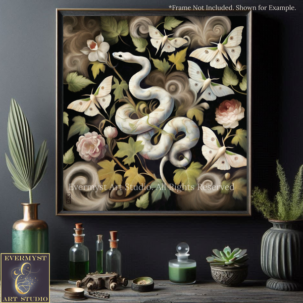 a painting of a snake and flowers on a wall