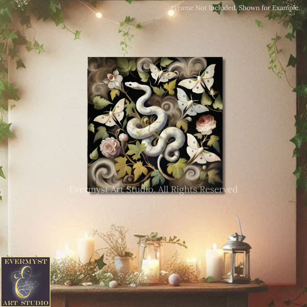 a painting of a snake and flowers on a wall