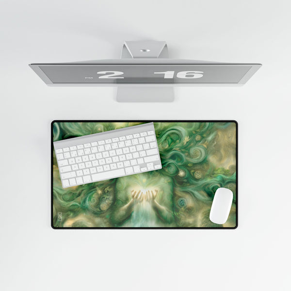 Green Celtic Goddess Art Tarot Mat - Desk Mat - Playmat