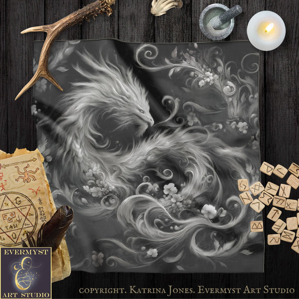 Dragon Dream White Square Altar Cloth Tarot Mat