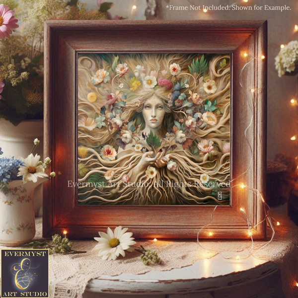 a painting of a woman surrounded by flowers