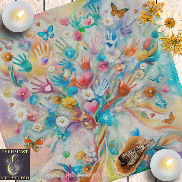 Hearts and Hands Diversity Square Altar Cloth Tarot Mat