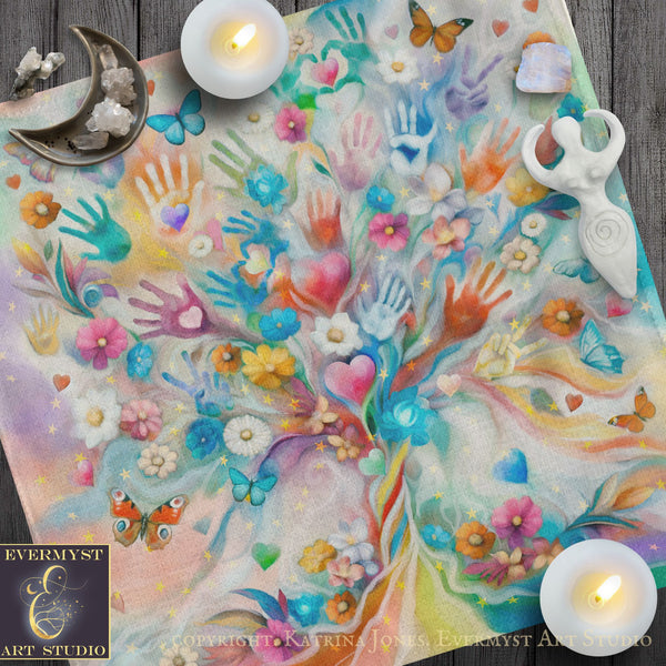 Hearts and Hands Diversity Square Altar Cloth Tarot Mat