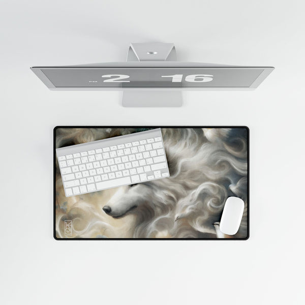 White Wolf Dream Fantasy Art Tarot Mat - Desk Mat - Playmat