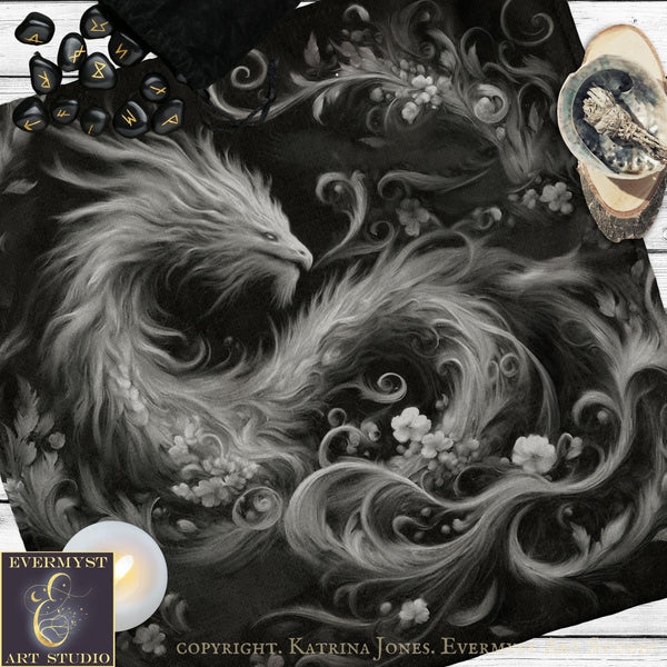 Dragon Dream White Square Altar Cloth Tarot Mat