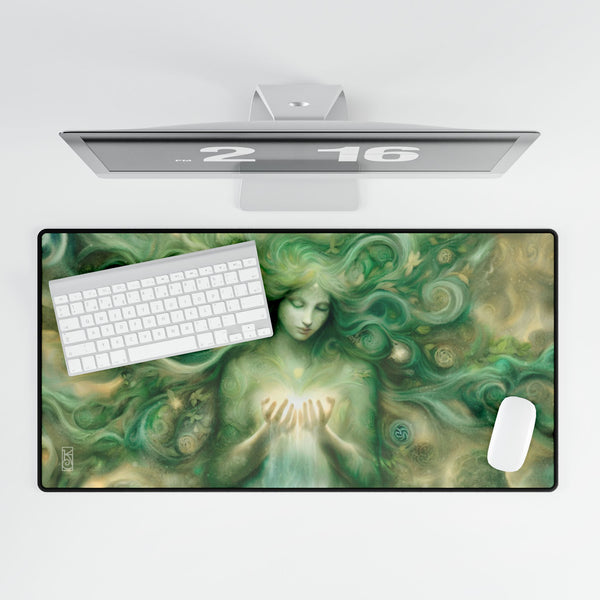 Green Celtic Goddess Art Tarot Mat - Desk Mat - Playmat