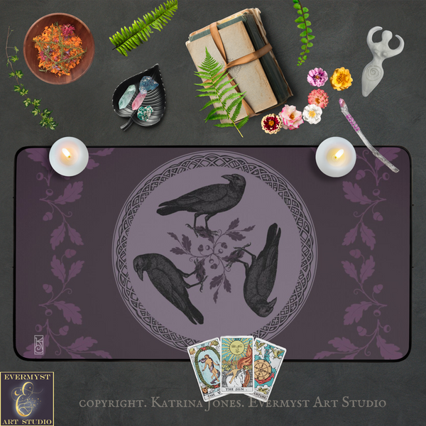 The image is a collection of various objects, including candles, a book, a bowl, a plant, and some flowers, arranged on a purple surface.