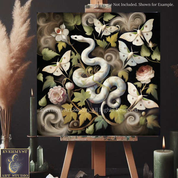 a painting of a snake and flowers on a easel