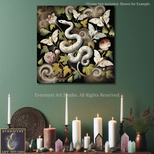 a painting of a snake surrounded by candles
