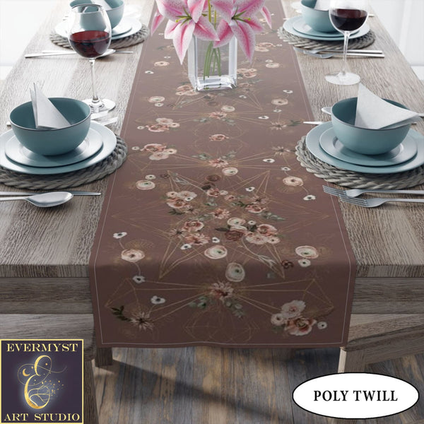Altar Clothtable Runner - Geometric Floral Design Crystal Grid Earth Colors