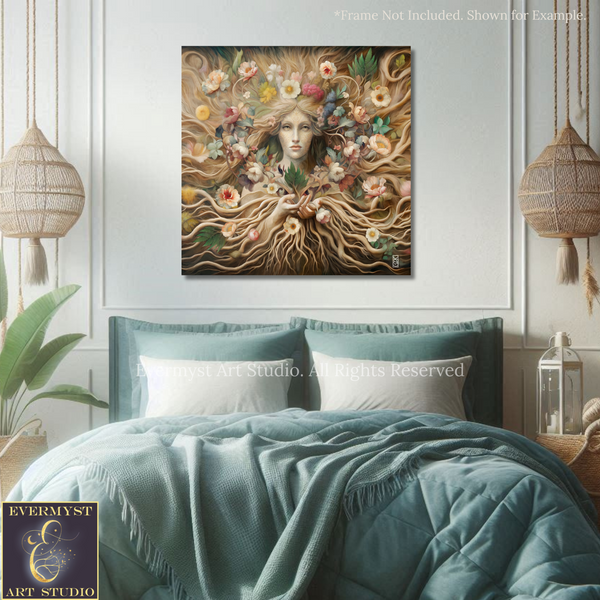 a painting of a woman's face surrounded by flowers