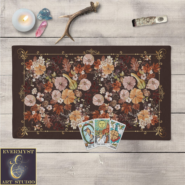 Fall Harvest Altar Cloth - Pumpkin Flowers Samhain Mabon Tarot Mat Rec