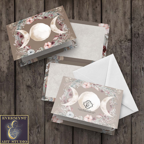 Flower Moon Greeting Card Wicca Witch Divine Feminine Symbol Trple Blank Notecards