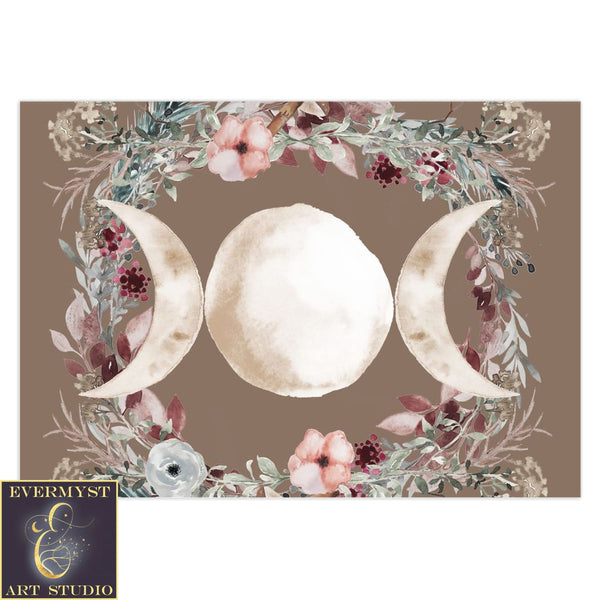 Flower Moon Greeting Card Wicca Witch Divine Feminine Symbol Trple Blank Notecards 10 Cards