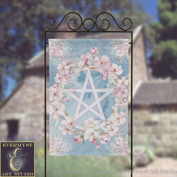 Witch Spring Garden Flag - Pentacle Wicca Pagan Ostara Decoration