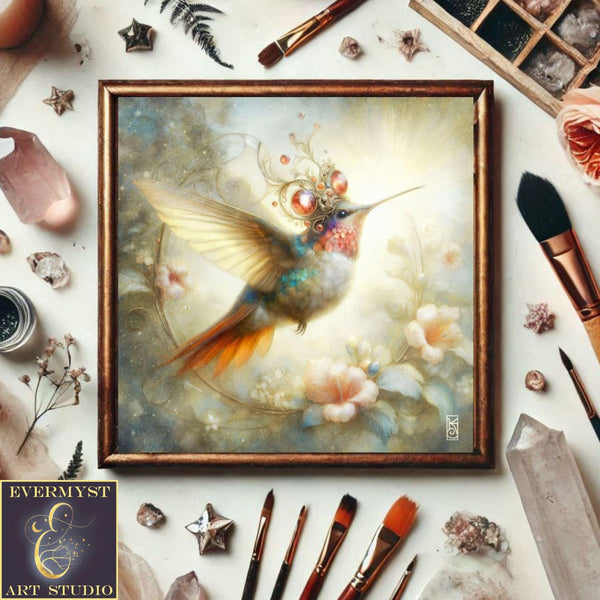 Enchanted Animal Spirit Hummingbird Painting Art Print