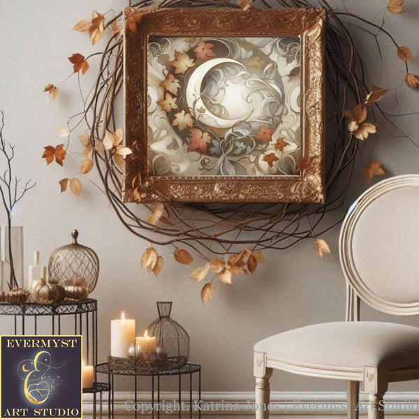 a picture hanging on a wall next to a chair