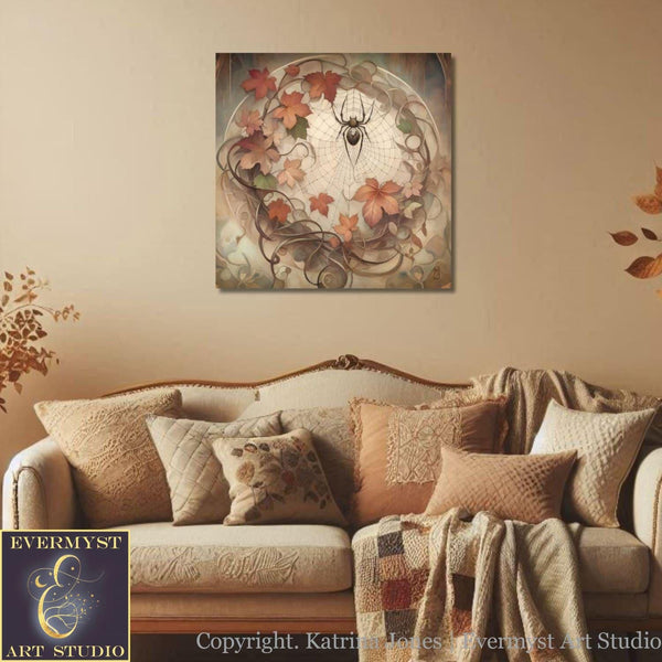 a living room with a couch and a painting on the wall