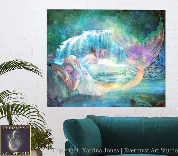 Mermaid Art Print Decor Canvas Wall Gift