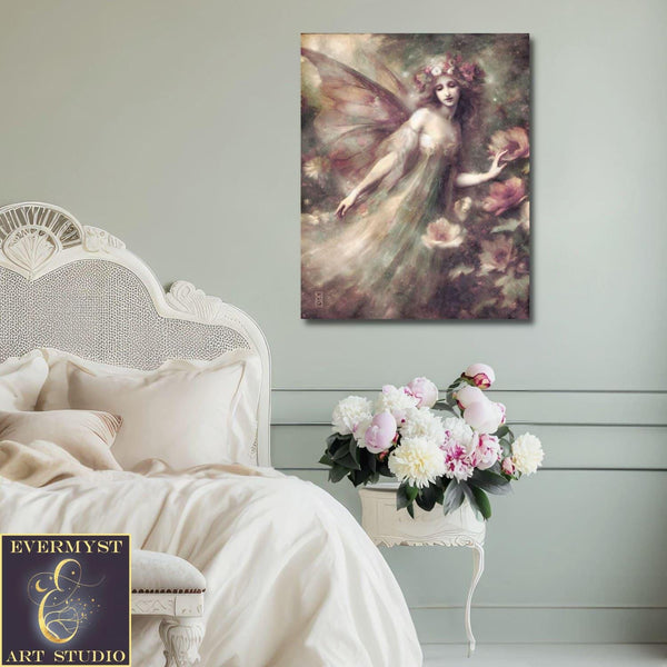 Fairy Garden Art Print - Floral Cottage Rose Faerie Decor