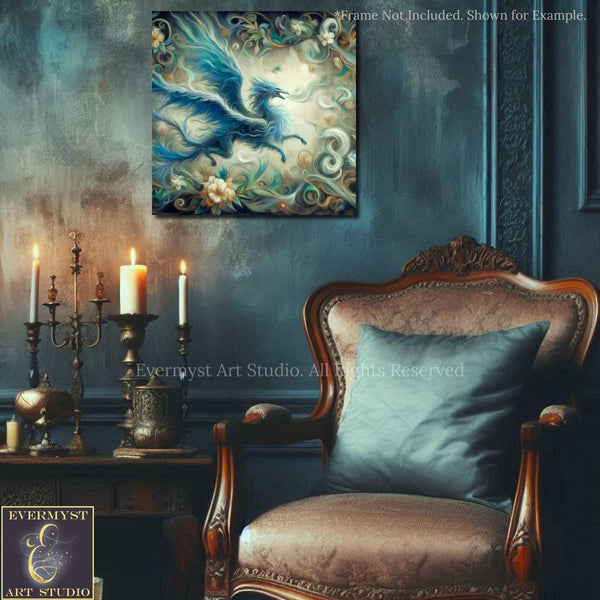 a room with a chair, a table and a painting on the wall