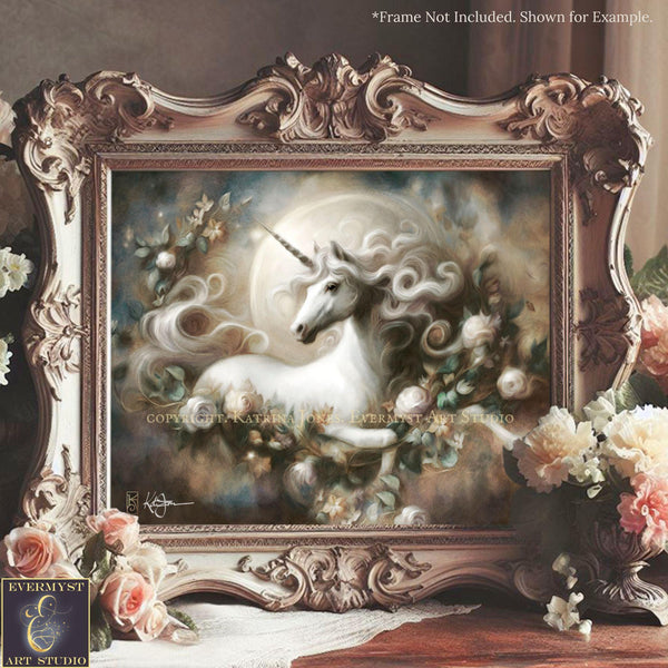 a painting of a unicorn in a frame