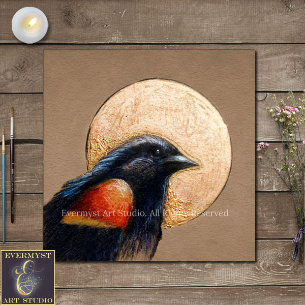 Red Winged Blackbird Art Print - Blackbird Illustration - Bird Painting Artwork - by Artist