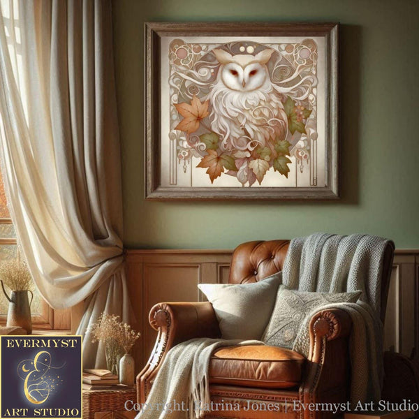 a living room with a chair and a painting on the wall