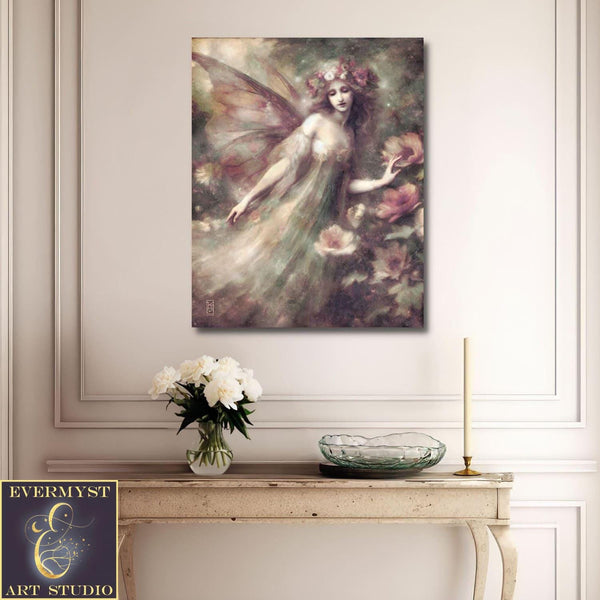 Fairy Garden Art Print - Floral Cottage Rose Faerie Decor