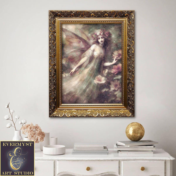 Fairy Garden Art Print - Floral Cottage Rose Faerie Decor