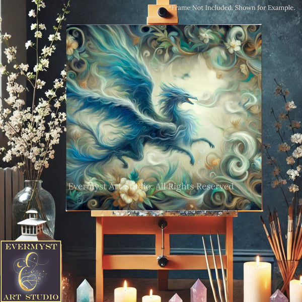 a painting of a blue dragon on a canvas
