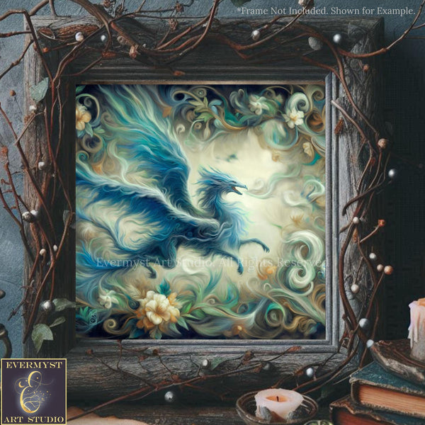 a painting of a blue bird in a frame