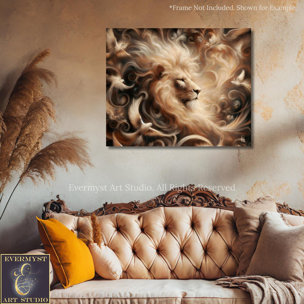 Lion Art Print - Mythic Fantasy Canvas - Dreamy Renaissance Inspired Animal Painting