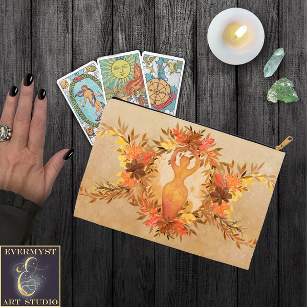 Autumn Goddess Accessory Pouches Vintage Design Witch Wicca Pagan Decor Zippered Tarot Bag Pouch