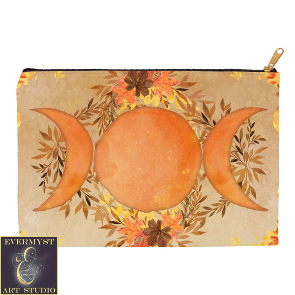 Fall Leave Triple Moon Autumn Equinox Accessory Pouches Vintage Design Witch Wicca Pagan Decor