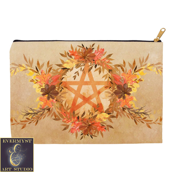 Fall Leaves Pentacle Accessory Pouches Vintage Design Witch Wicca Pagan Decor Zippered Pouch