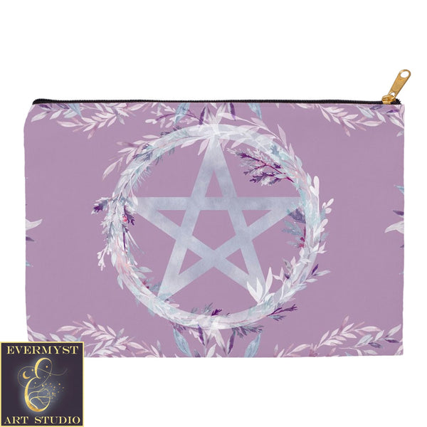 Floral Pentacle Purple Accessory Pouches Vintage Design Witch Wicca Pagan Decor Zippered Tarot Bag
