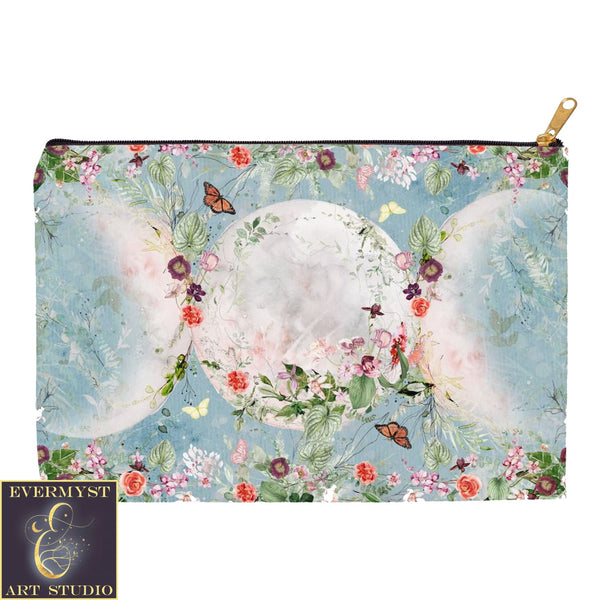 Floral Triple Moon Accessory Pouches Witch Wicca Pagan Zippered Tarot Bag Pouch