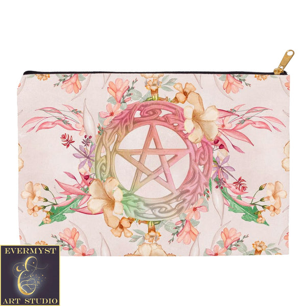 Spring Floral Pentacle Accessory Pouches Vintage Design Witch Wicca Pagan Decor Zippered Tarot Bag