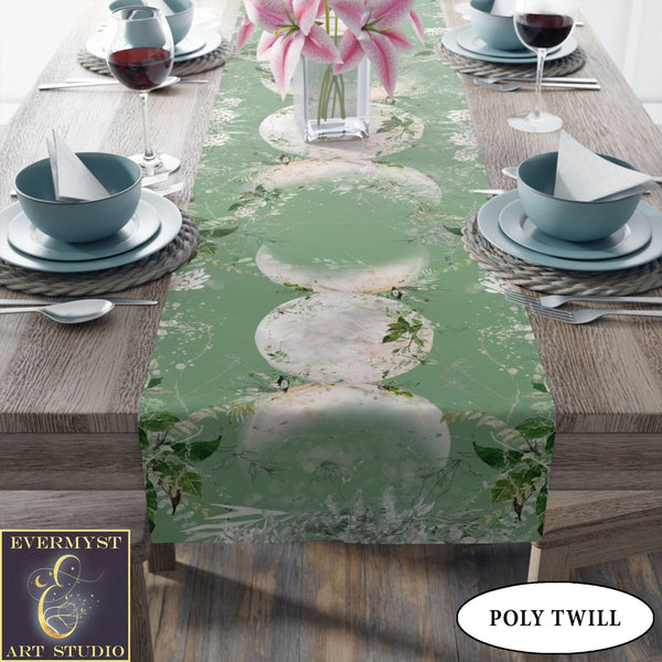 Triple Moon Table Runner Altar Cloth - Green Witch Decor