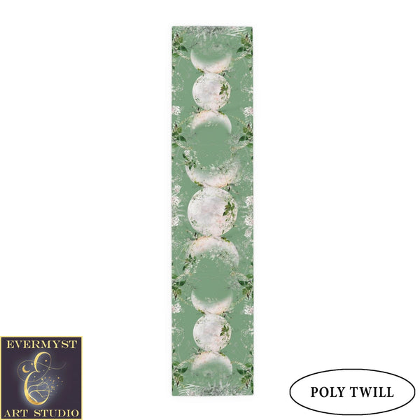 Triple Moon Table Runner Altar Cloth - Green Witch Decor