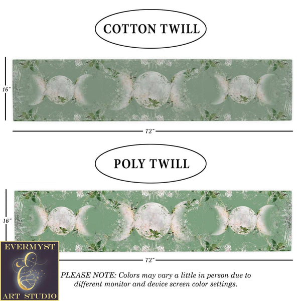Triple Moon Table Runner Altar Cloth - Green Witch Decor