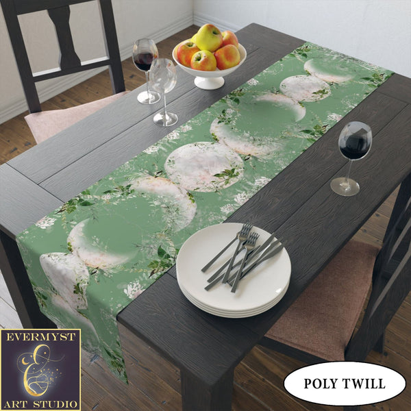 Triple Moon Table Runner Altar Cloth - Green Witch Decor