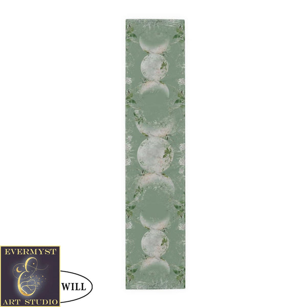 Triple Moon Table Runner Altar Cloth - Green Witch Decor
