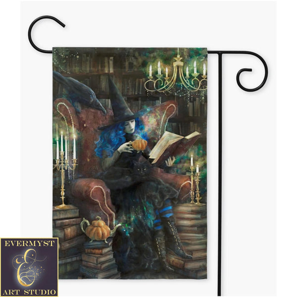 Witch Garden Flag - Tea Books Library Witchy Decor Single / 12X18 Inch
