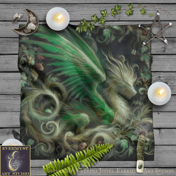 Dragon Altar Cloth or Tarot Mat - Green Mythic Creature Altar Tarot Witch Decor