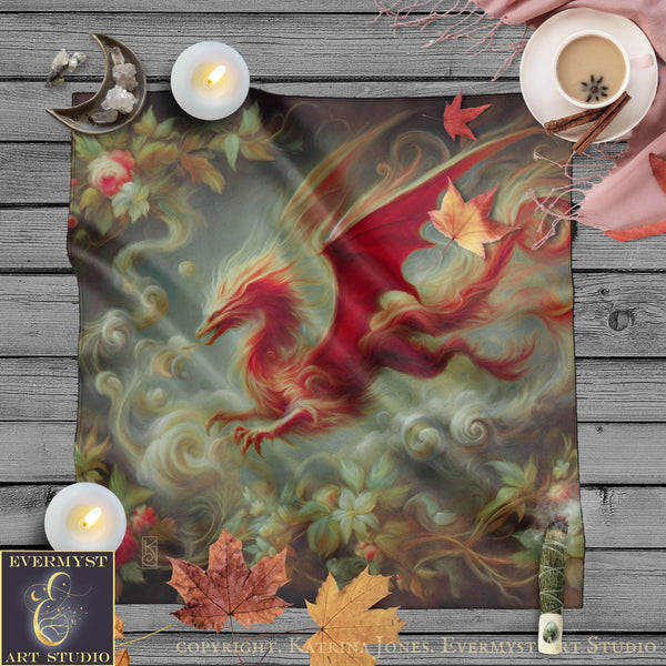 Dragon Altar Cloth or Tarot Mat - Red Mythic Creature Altar Tarot Witch Decor