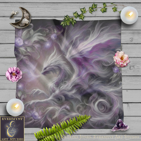 Dragon Altar Cloth or Tarot Mat - Purple Mythic Creature Altar Tarot Witch Decor